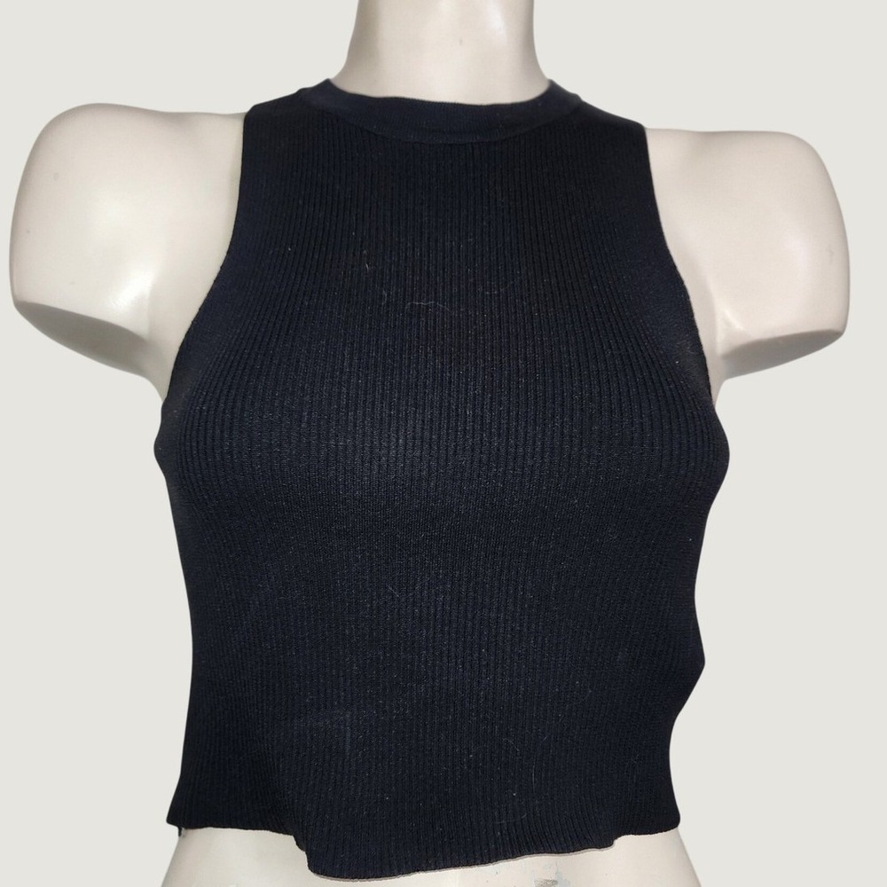 Sincerely Jules Womens Ribbed Knit Tank Top Black High Neck Racerback‎ Size M